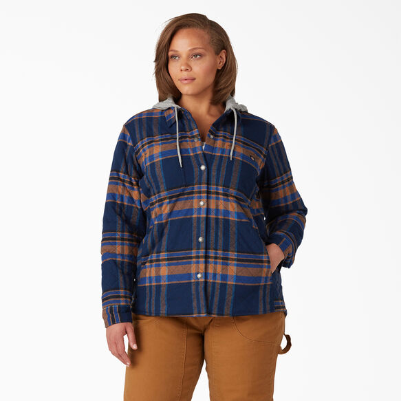 Veste-chemise &agrave; capuchon en flanelle taille plus pour femmes - Deep Blue &#40;OP2&#41;