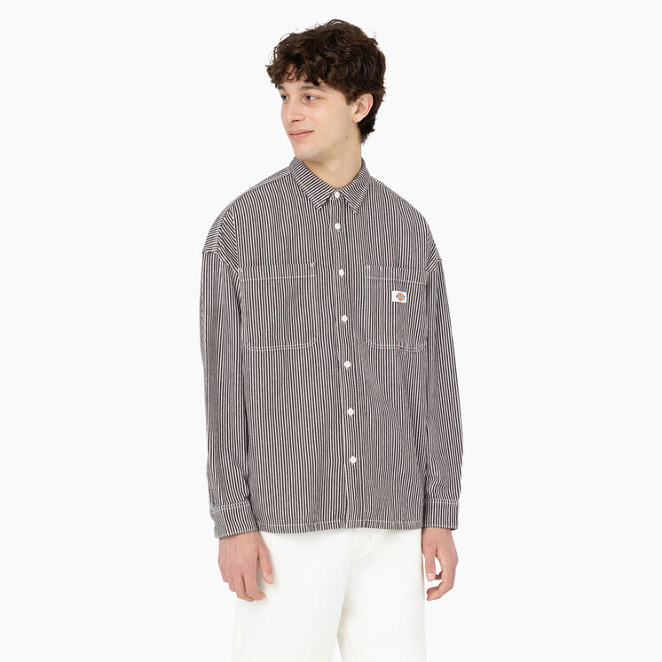 Hickory Stripe Long Sleeve Work Shirt - Ecru/Brown &#40;EUB&#41;