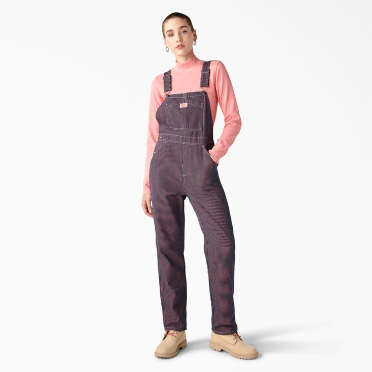 Women&rsquo;s Regular Fit Hickory Stripe Bib Overalls - Pink/Navy Hickory Stripe &#40;KRS&#41;