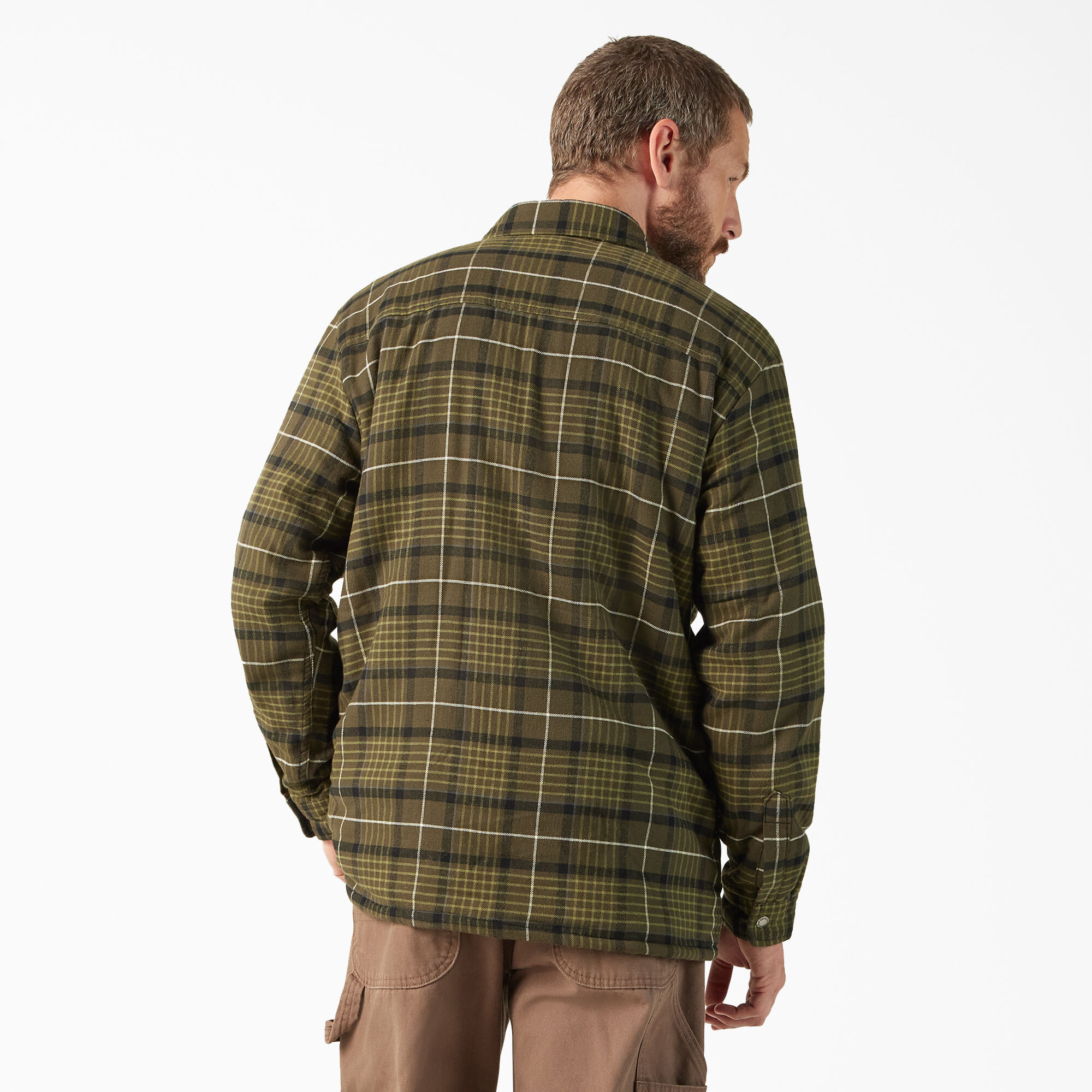 Dickies Men s Water Repellent Fleece Lined Flannel Shirt Jacket Tactical Green Size S TJ210