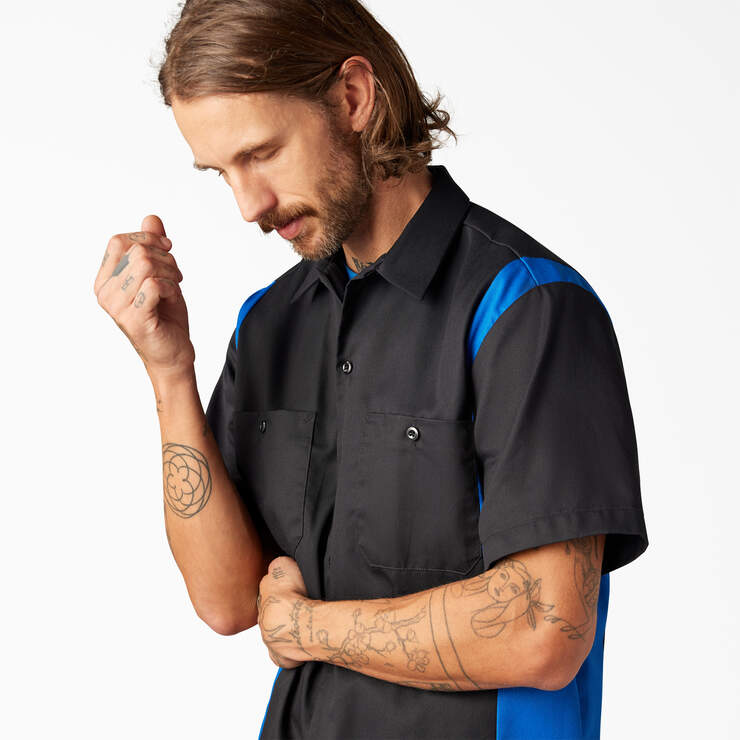Two-Tone Short Sleeve Work Shirt - Black/Royal Blue (BKRB) image number 9