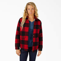 Women's Flannel High Pile Fleece Lined Chore Coat - English Red Buffalo Plaid (PSF)