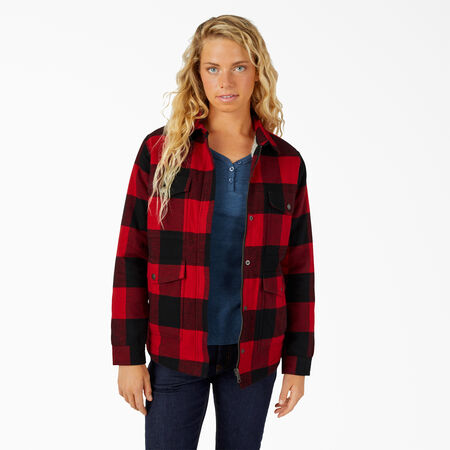 Women&#39;s High Pile Fleece Lined Flannel Chore Coat - English Red Buffalo Plaid &#40;PSF&#41;