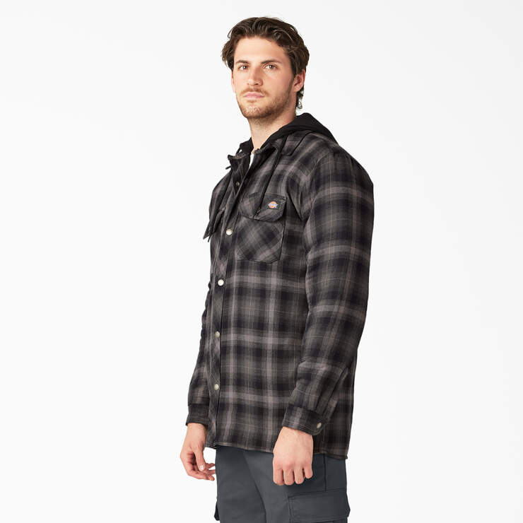 Water Repellent Flannel Hooded Shirt Jacket - Black Ombre Plaid (AP1) image number 3