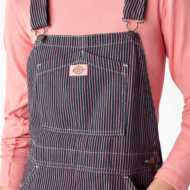 Women’s Regular Fit Hickory Stripe Bib Overalls - Pink/Navy Hickory Stripe (KRS) image number 4