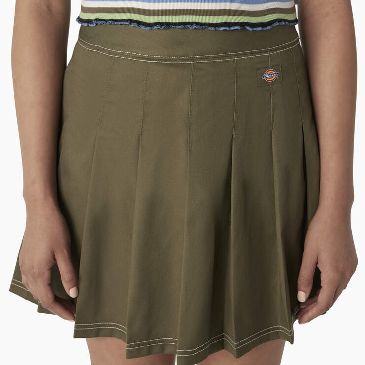 Women's Twill Pleated Skirt - Military Green (ML) image number 5