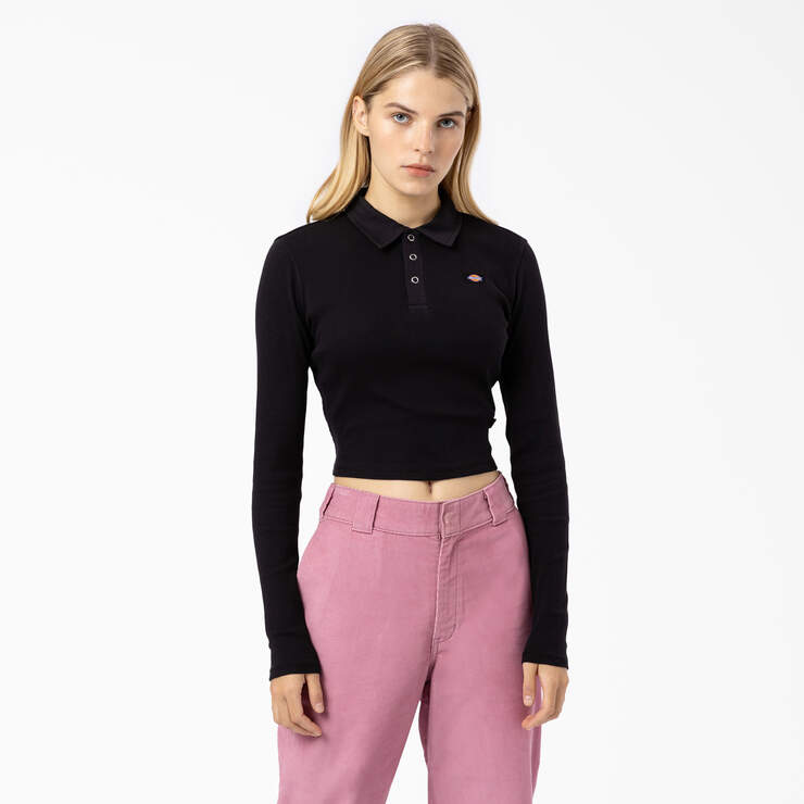 Women's Tallasee Long Sleeve Cropped Polo - Black (KBK) image number 1