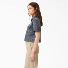 Haut de travail &eacute;court&eacute; avec &eacute;cusson brod&eacute; pour femmes - Rinsed Navy Crosshatch &#40;R2A&#41;