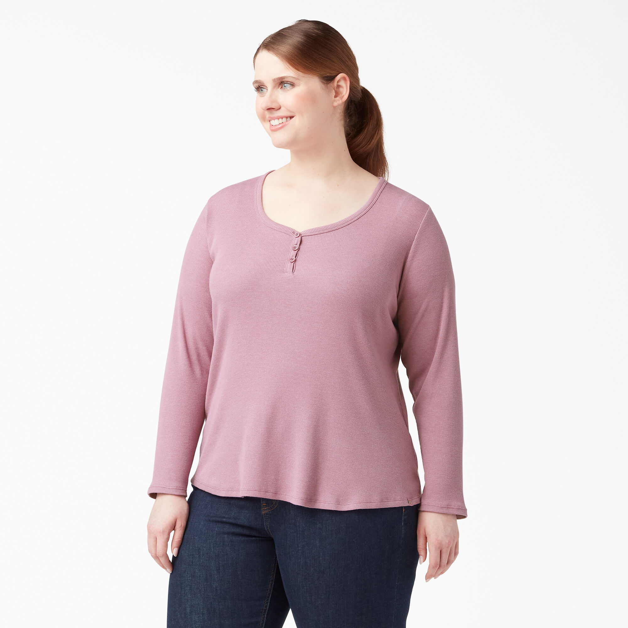Dickies Womens Plus Size Long-Sleeve 3-Button Henley Shirt 