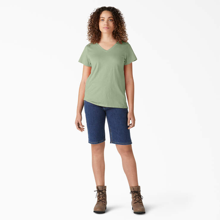 T-shirt à encolure en V et manches courtes pour femmes - Celadon Green (C2G) numéro de l’image 4