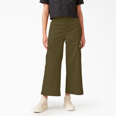 Women&#39;s Twill Crop Cargo Pants - Stonewashed Military Green &#40;S2M&#41;