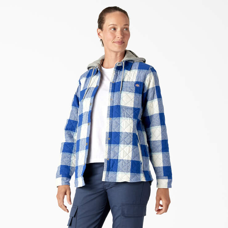 Women’s Flannel Hooded Shirt Jacket - Surf Blue Campside Plaid (A1L) image number 3