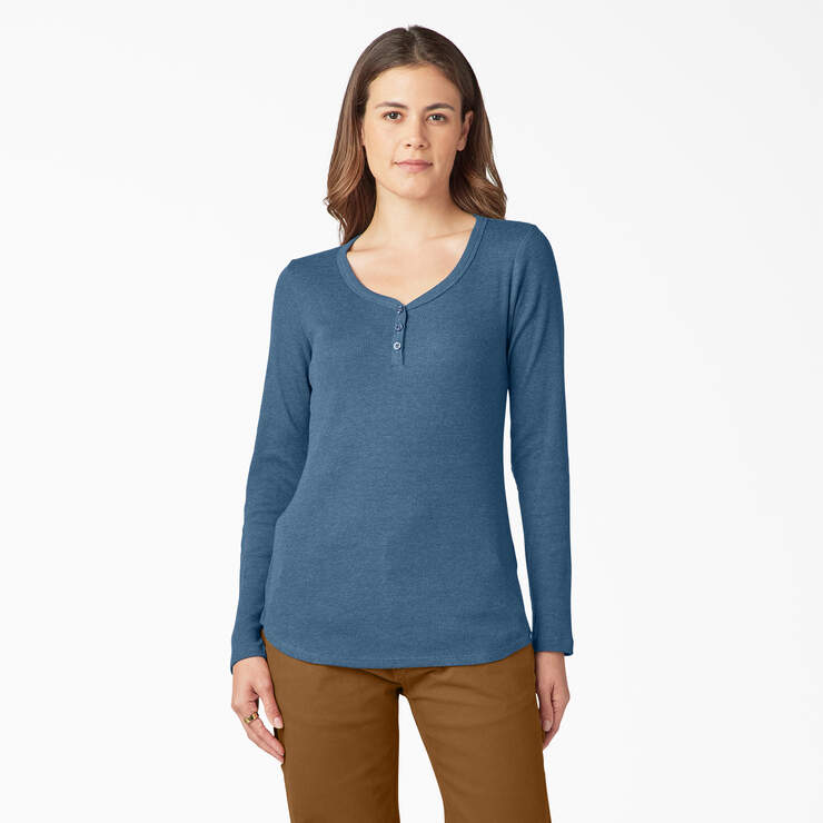 Women's Henley Long Sleeve Shirt - Dark Denim Blue (DMD) image number 1