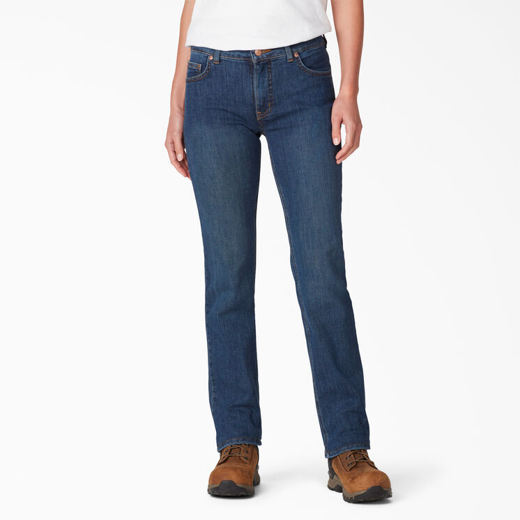 Jeans en denim &agrave; jambe droite Forme parfaite pour femmes - Stonewashed Indigo Blue &#40;SNB&#41;