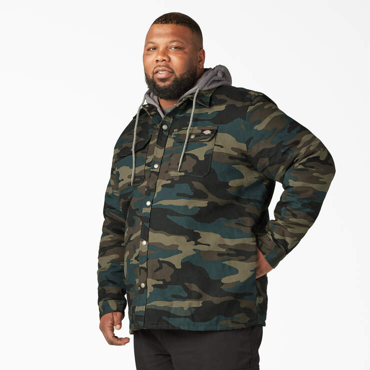 Water Repellent Duck Hooded Shirt Jacket - Hunter Green Camo (HRC) image number 7