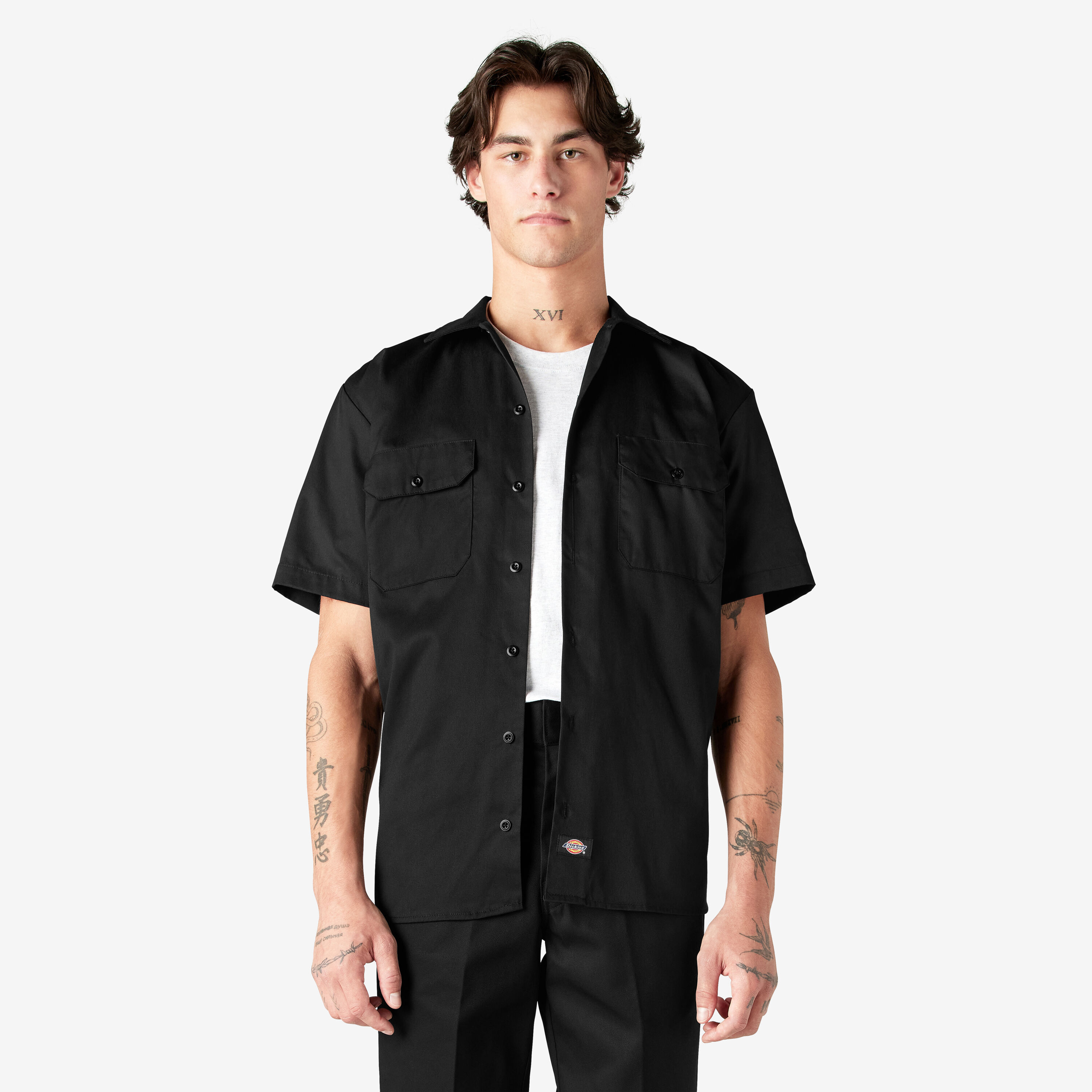 Black short sleeve work shirt on sale