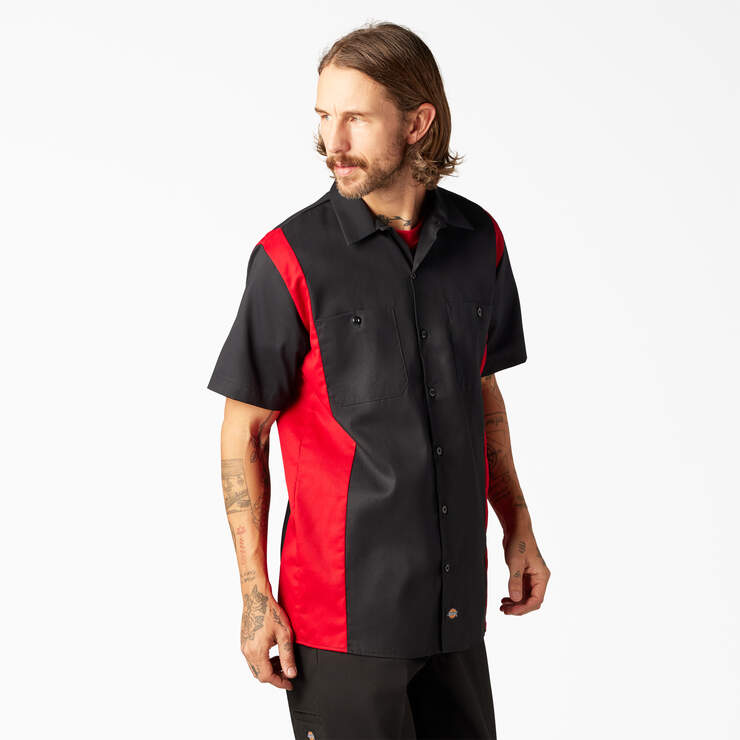 Two-Tone Short Sleeve Work Shirt - Black/English Red (BKER) image number 4