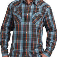 Relaxed Fit Icon Long Sleeve Plaid Western Shirt - Blue Orange Plaid (RWLN)