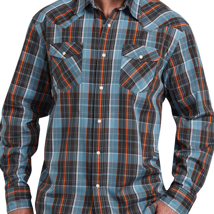 Relaxed Fit Icon Long Sleeve Plaid Western Shirt - Blue Orange Plaid (RWLN) image number 1