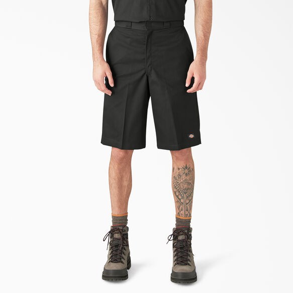Loose Fit Flat Front Work Shorts, 13&quot; - Black &#40;BK&#41;