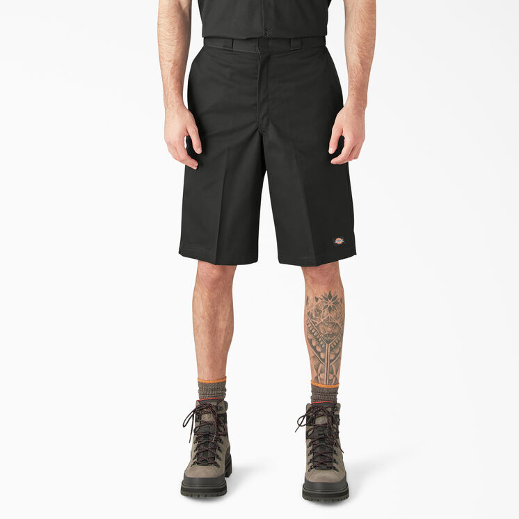 Loose Fit Flat Front Work Shorts, 13&quot; - Black &#40;BK&#41;