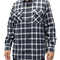 Men's Flannel Long Sleeve Woven Shirt with Dickies Applique - Black/White (BKWH)
