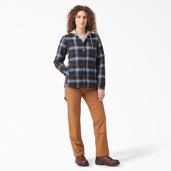 Women&rsquo;s Flannel Hooded Shirt Jacket - Clear Blue/Brown Ombre Plaid &#40;A1G&#41;