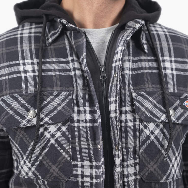 Flannel Hooded Shirt Jacket - Black/Charcoal Plaid (WBC) image number 5