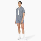 Haut de travail court &agrave; rayures hickory pour femmes - Ecru/Airforce Blue &#40;EUA&#41;