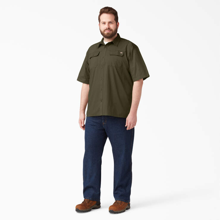 Short Sleeve Ripstop Work Shirt - Rinsed Military Green (RML) image number 8
