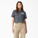 Haut de travail &eacute;court&eacute; avec &eacute;cusson brod&eacute; pour femmes - Rinsed Navy Crosshatch &#40;R2A&#41;