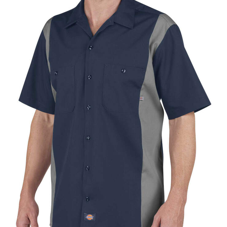 Industrial Colour Block Short Sleeve Shirt - Dark Navy Blue Gray Tone (DNSM) image number 1