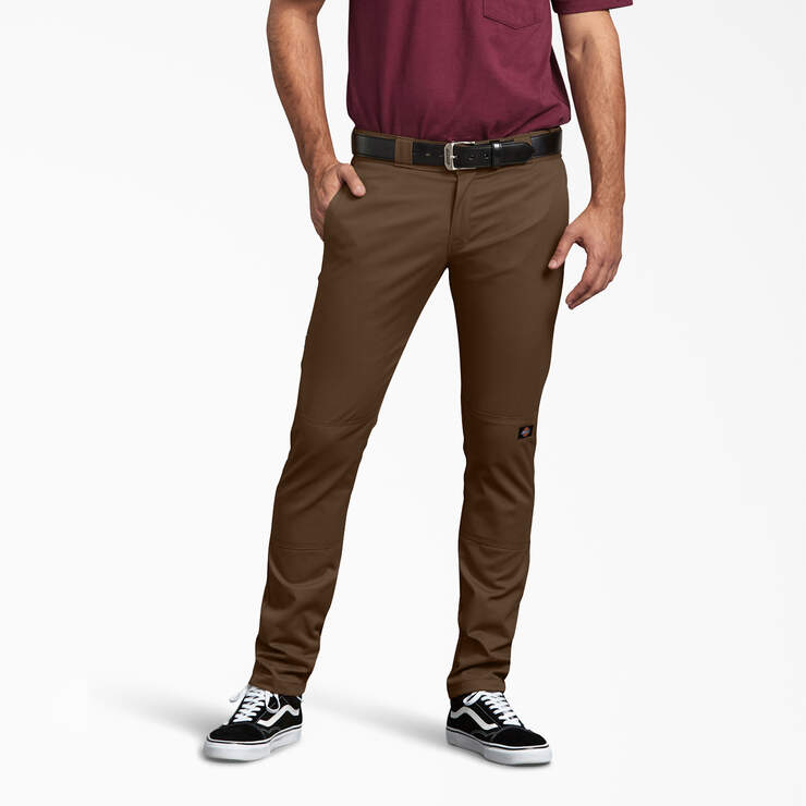 Skinny Fit Double Knee Work Pants - Timber Brown (TB) image number 1