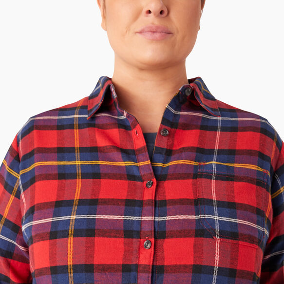 Chemise en flanelle &agrave; motif tartan &agrave; manches longues pour femmes taille plus - English Red Tartan &#40;A1D&#41;