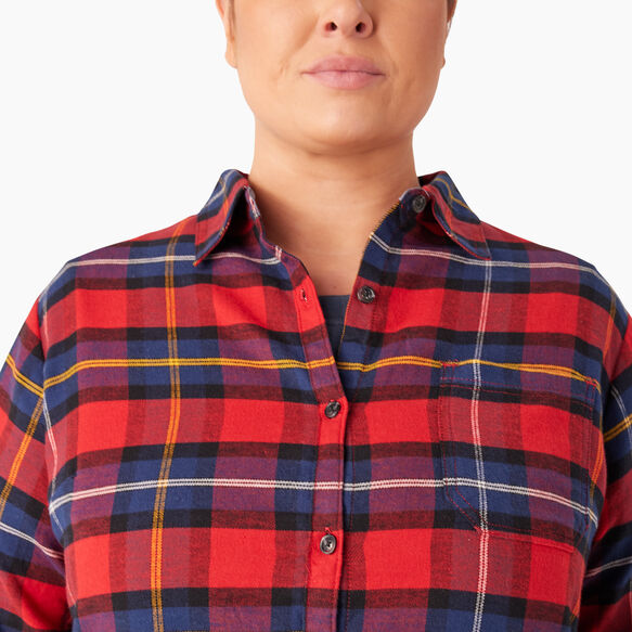 Women&#39;s Plus Long Sleeve Plaid Flannel Shirt - English Red Tartan &#40;A1D&#41;