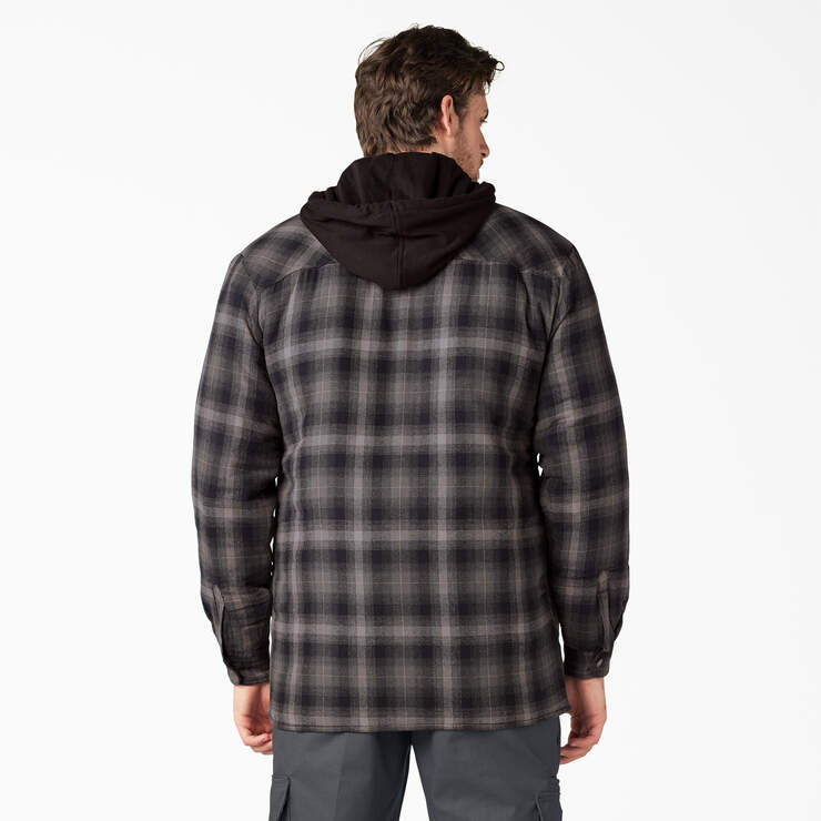 Water Repellent Flannel Hooded Shirt Jacket - Black Ombre Plaid (AP1) image number 2