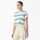 T-shirt &agrave; poche court et ray&eacute; pour femmes - Pastel Turquoise Stripe &#40;SQS&#41;