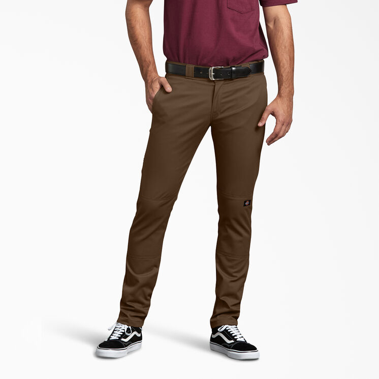 Skinny Fit Straight Leg Double Knee Work Pants - Timber Brown &#40;TB&#41;