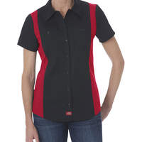 Women's Industrial Short Sleeve Colour Block Shirt - Black/English Red (BKER)