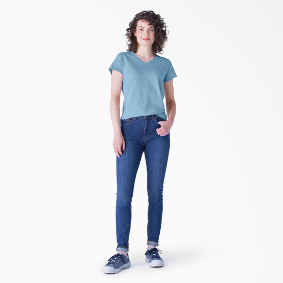 T-shirt &agrave; encolure en V et manches courtes pour femmes - Dusty Blue &#40;DL&#41;