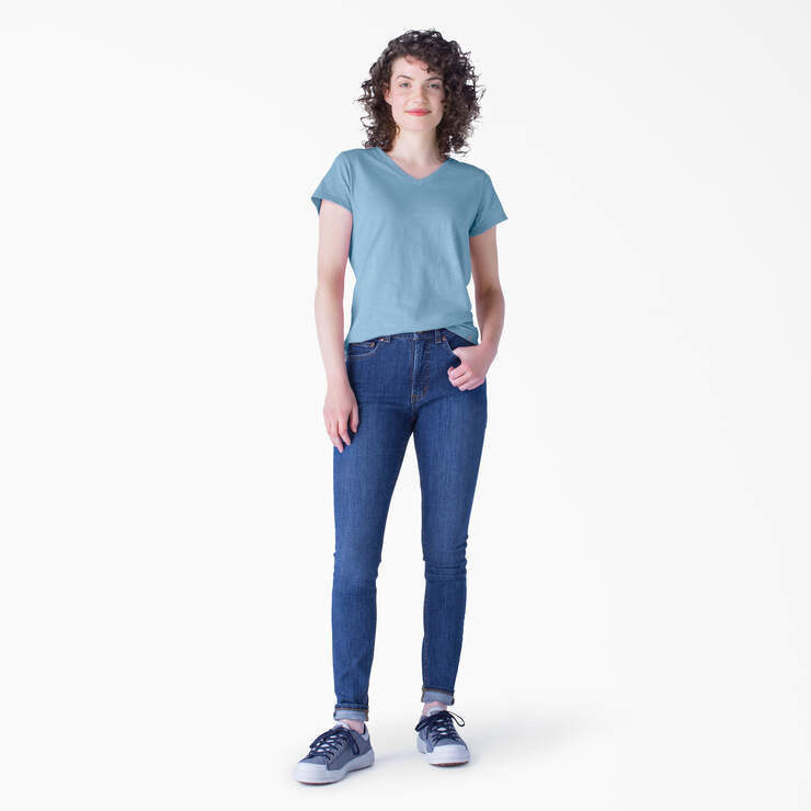 T-shirt à encolure en V et manches courtes pour femmes - Dusty Blue (DL) numéro de l’image 3