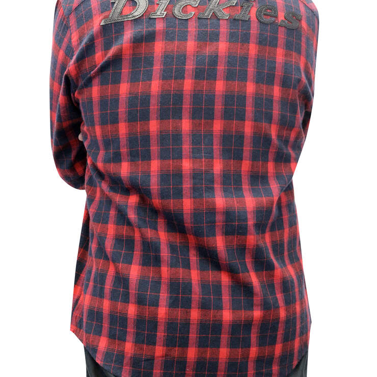 Men's Flannel Long Sleeve Woven Shirt with Dickies Applique - Black/English Red (BKER) image number 2