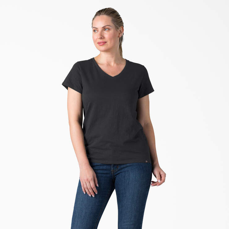 Women's Short Sleeve V-Neck T-Shirt - Black (KBK) image number 1