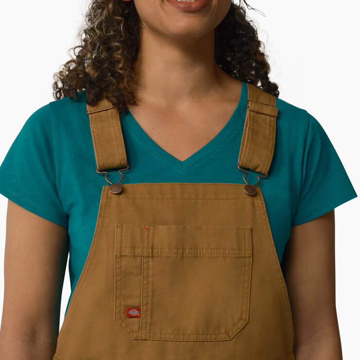 Women's Relaxed Fit Bib Shortalls, 7" - Rinsed Brown Duck (RBD) image number 4