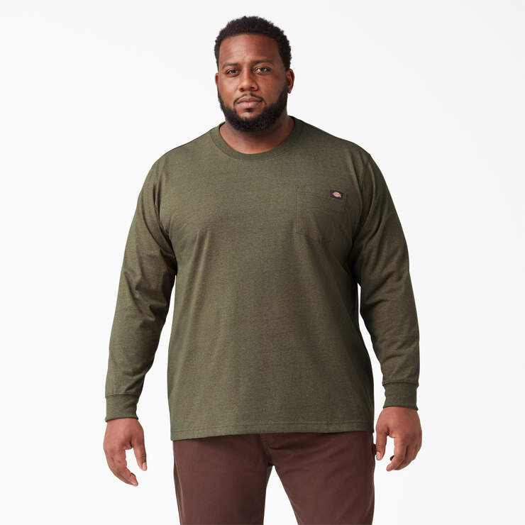 Heavyweight Heathered Long Sleeve Pocket T-Shirt - Military Green Heather (MLD) image number 3