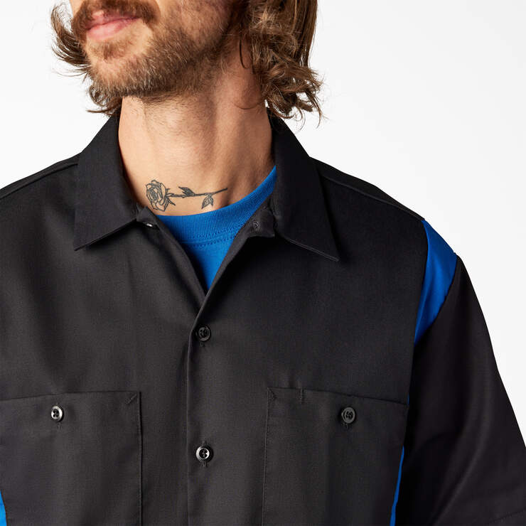 Two-Tone Short Sleeve Work Shirt - Black/Royal Blue (BKRB) image number 7