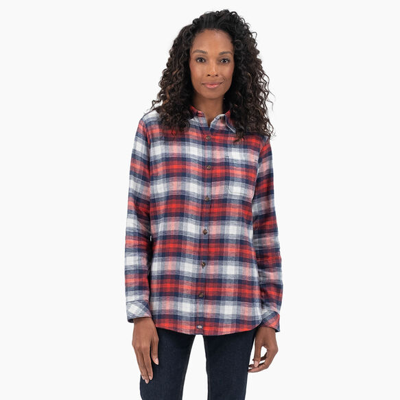 Women&#39;s Plaid Flannel Long Sleeve Shirt - Molten Lava/Navy Ombre Plaid &#40;A2H&#41;