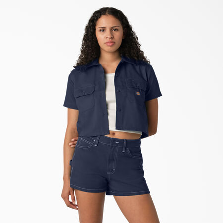 Chemise de travail &eacute;court&eacute;e de coupe d&eacute;contract&eacute;e pour femmes - Ink Navy &#40;IK&#41;