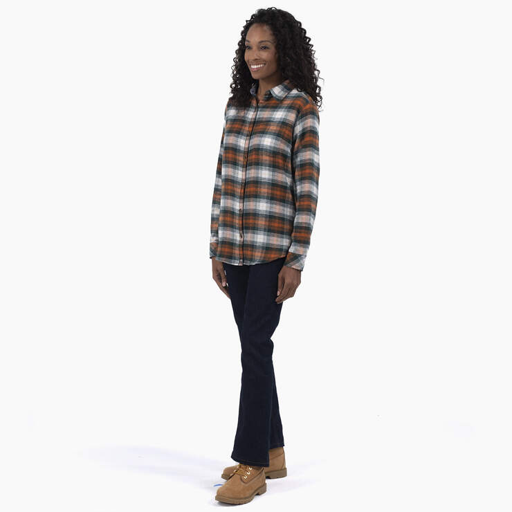 Women's Plaid Flannel Long Sleeve Shirt - Forest/Copper Ombre Plaid (C1T) image number 3