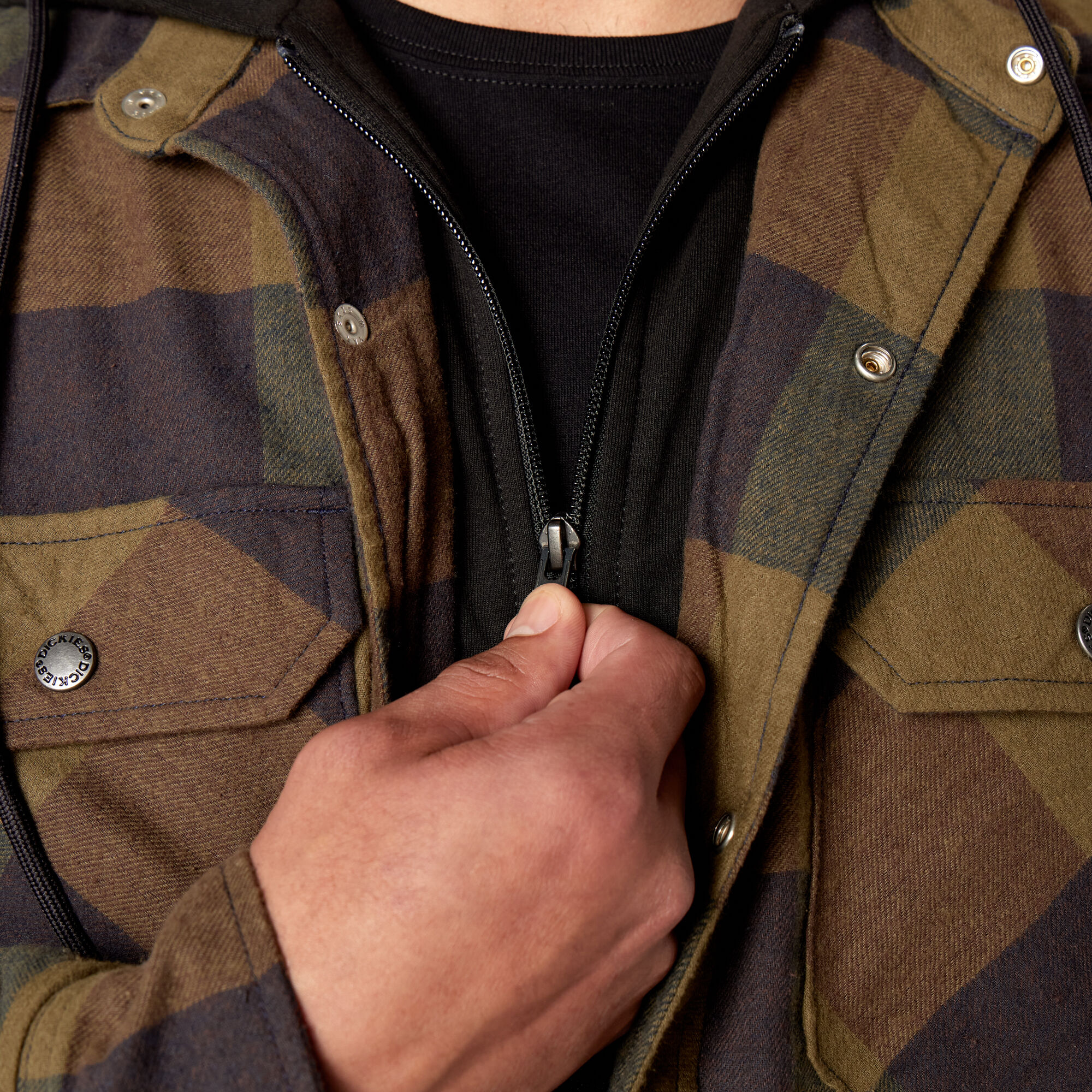 Dickies men's flannel deals hooded shirt jacket